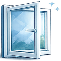 Open window with mountain view.