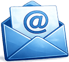 Blue envelope with "@" symbol on letter inside.