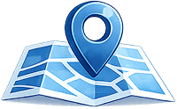 Blue map pin on a folded map.