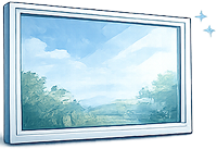 A serene landscape within a white window.