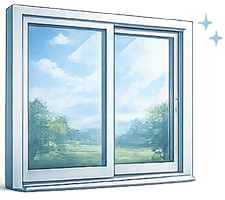 A window with a serene landscape visible through its panes.