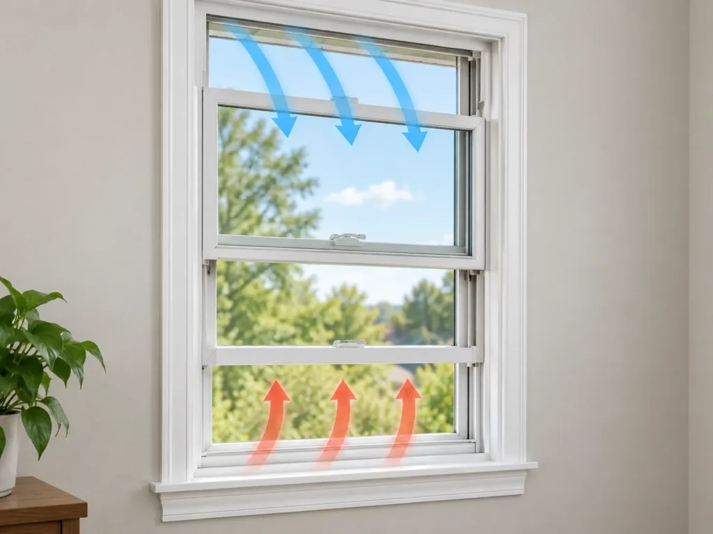 Double hung windows Arizona ventilation example showing top and bottom sashes open for airflow
